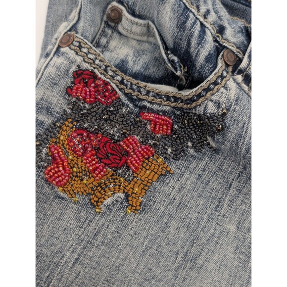 Apollo Vintage 90s Y2K Low Rise Cropped Beaded Embroidered Capri Jeans Size 3/4 - Picture 8 of 14